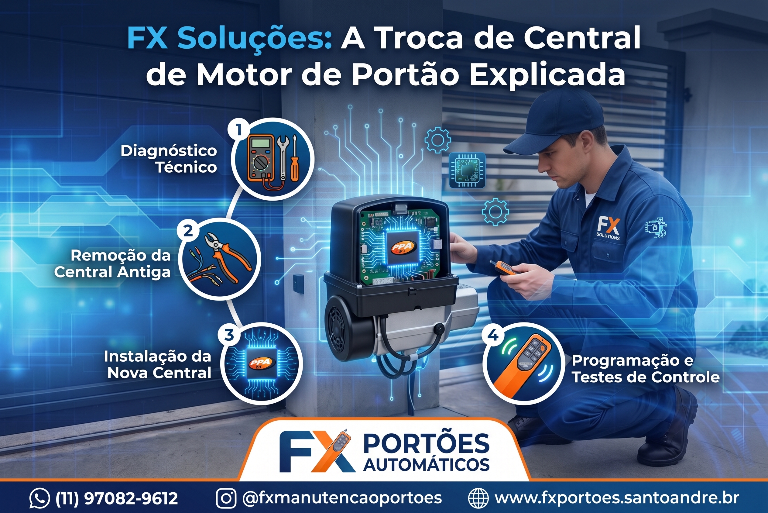 FX Soluções: O Passo a Passo da Troca de Central de Motor de Portão Explicada