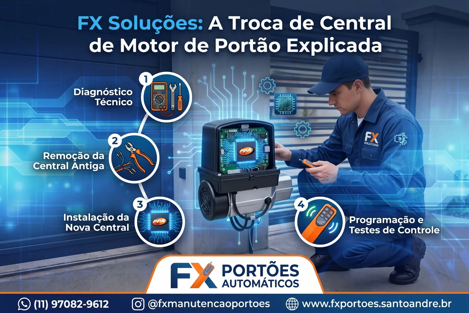 FX Soluções: O Passo a Passo da Troca de Central de Motor de Portão Explicada