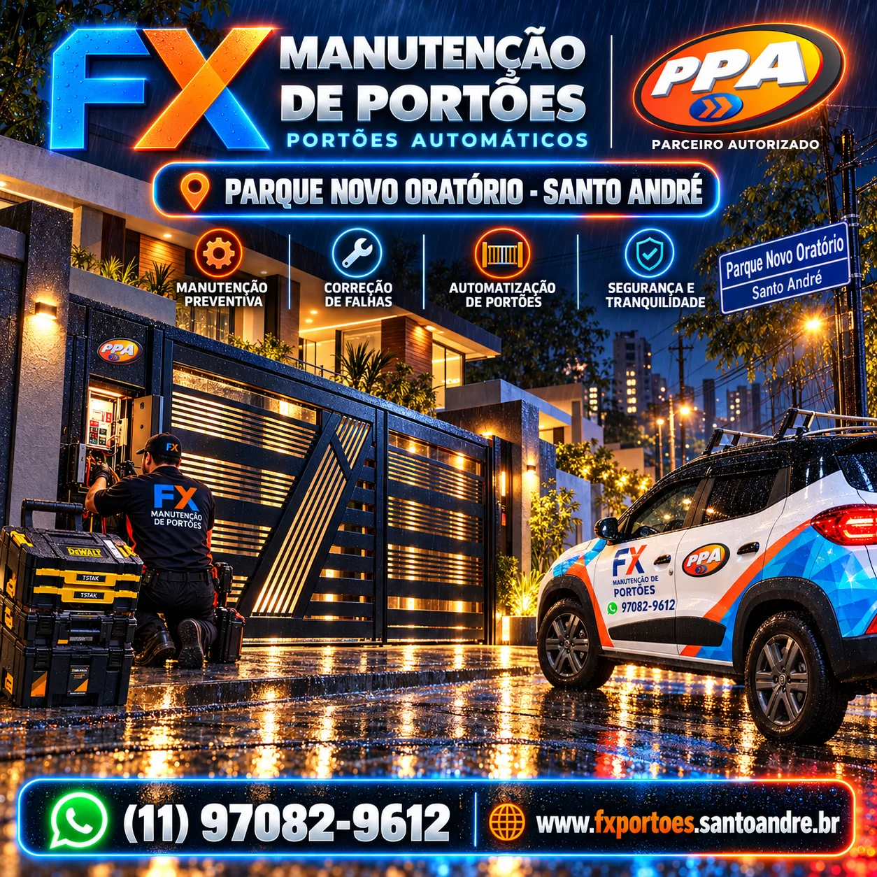 Manutenção de Portões no Parque Novo Oratório em Santo André: Instalação de Motores PPA e Revisão Preventiva