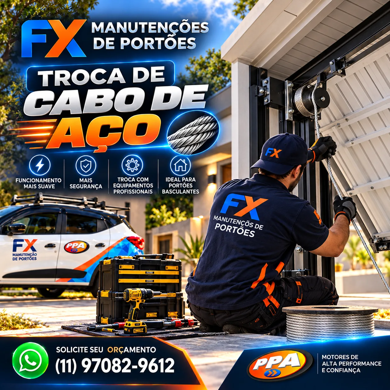 Troca de Cabo de Aço de Portão Basculante no ABC Paulista | FX Manutenção de Portões