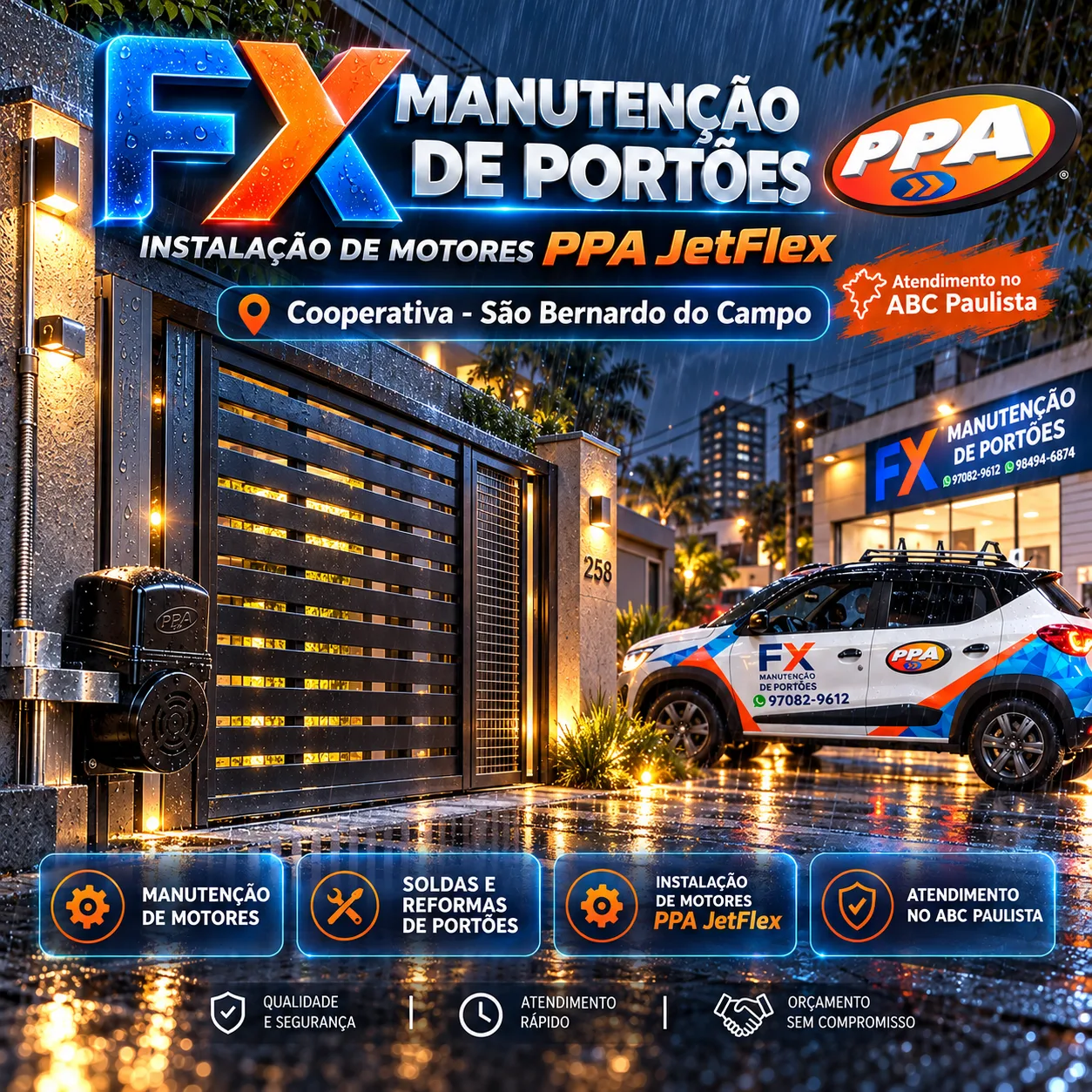 FX Manutenção de Portões no Bairro Cooperativa – Motores PPA JetFlex e Sistemas de Segurança