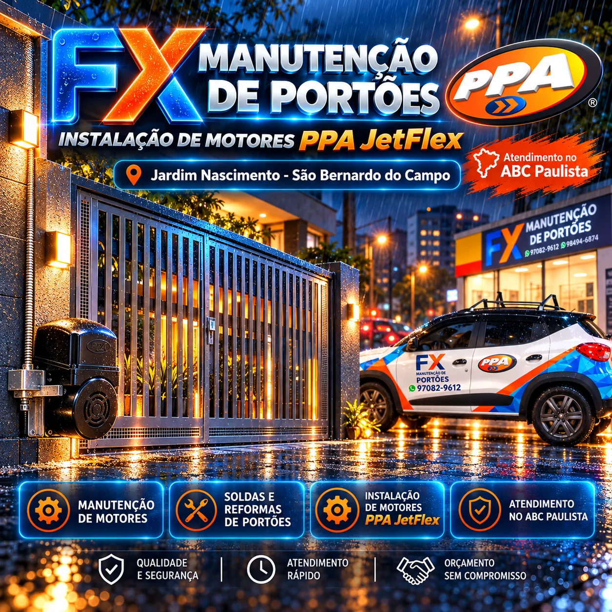 Instalação de Motores PPA JetFlex no Jardim Nascimento em São Bernardo do Campo | FX Manutenção de Portões